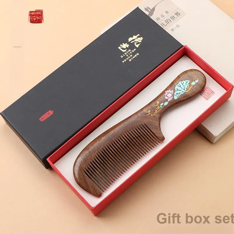 XIBI Black Gold Sandalwood Painted With Gold Comb Smooth Scalp-1