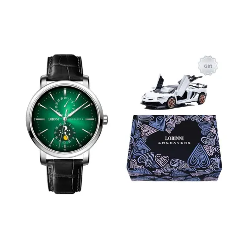 LOBINNI L Кварцевый механизм натуральная кожа ремешок часы для мужчин зеленый циферблат