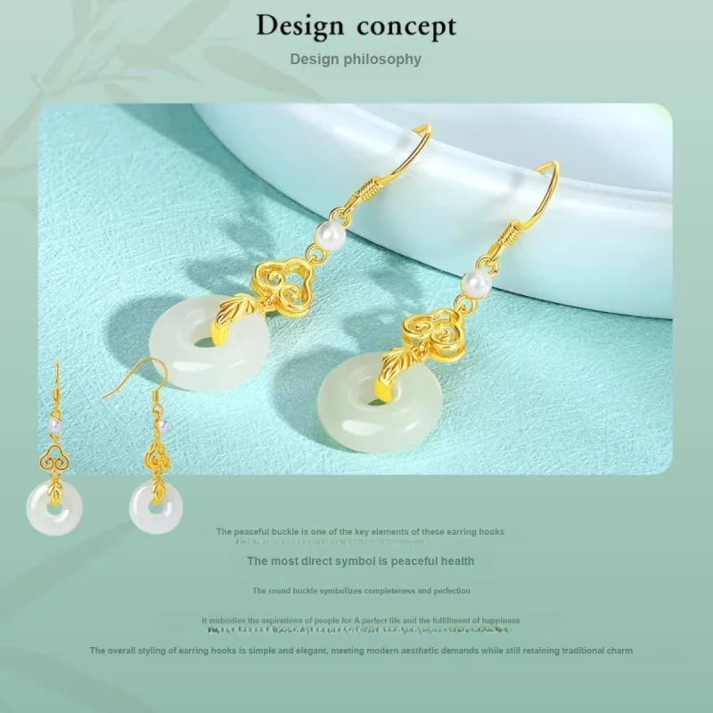 LAOMIAO Hetian Jade Earrings Pale Greenish White Jade Women's-2