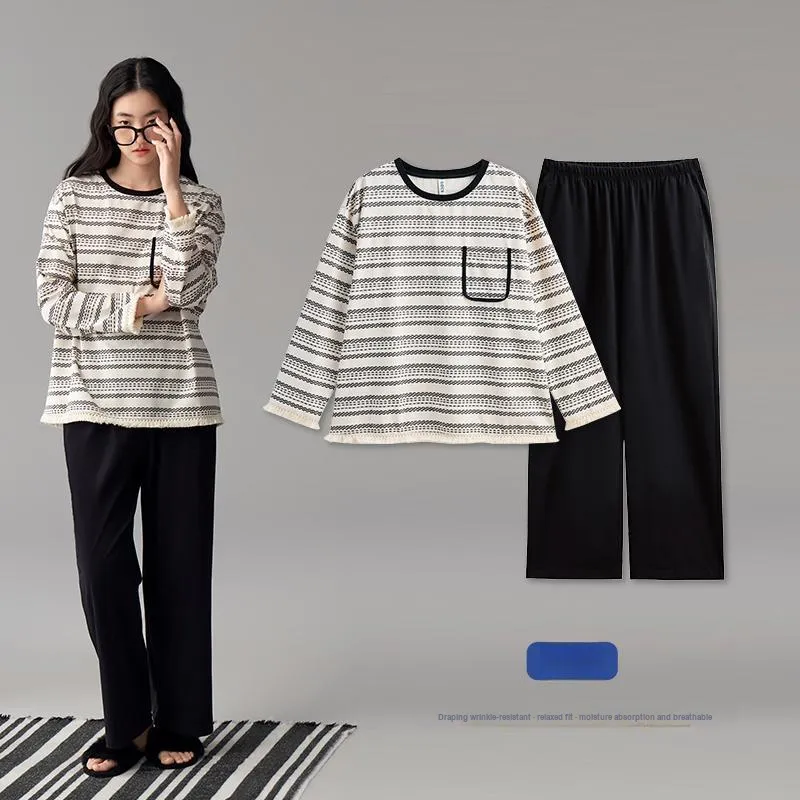 Peninsula City Pajama Set Women's Vintage Black And White Stripes-1