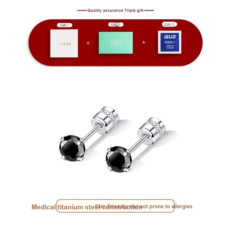 LNIEER Medical Titanium Steel Zirconia Stud Earrings Men's-31
