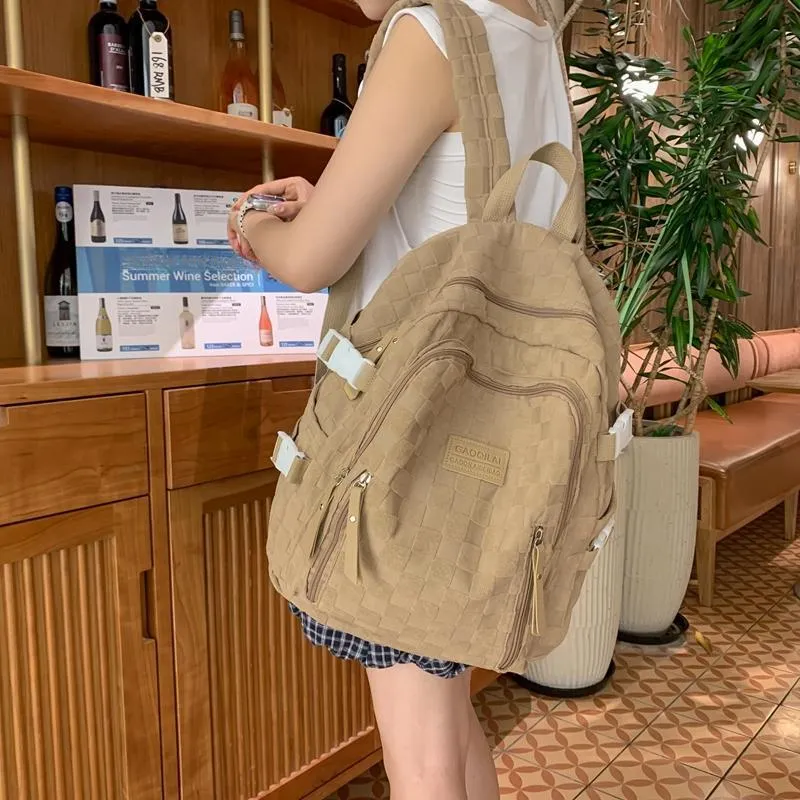BAODIDAISHU Corduroy/Nylon Backpack Laptop Bag Backpack Women's Ecru/Black/Khaki/Blue-7