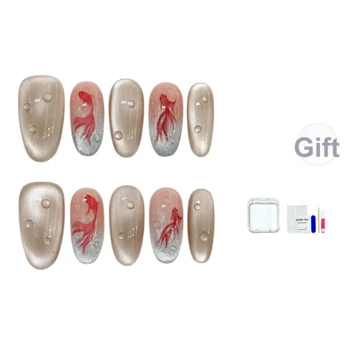 JINGCHANXUE [Успех Карп кои] Весна Яркий Кошачий глаз False Nail Овал Элегантность Градиентный Китайский стиль 16 мм