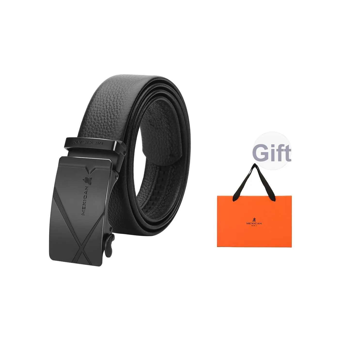 MEXICAN Съемный замок кожа коровы автоматическая застежка ремень мужской черный 3,5 см