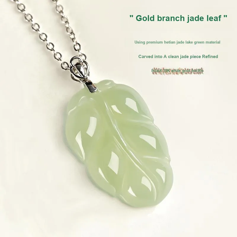 KUNYUYAO 18K Gold Inlaid Leaf Pendant Jade Pendant White Jade Unisex-6