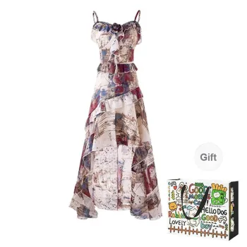 PZHK Slip Dresses Women's Oil Paintings Print Shopping Bag