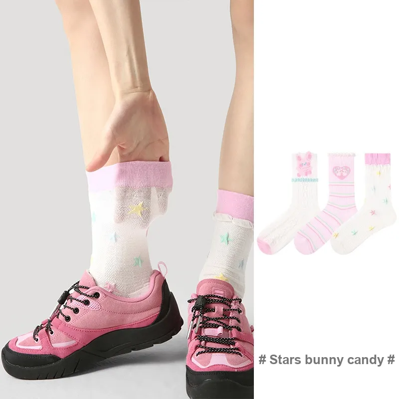 Vine Color Mid Calf Socks Women's 3 Pack Stars Bunny Candy-3
