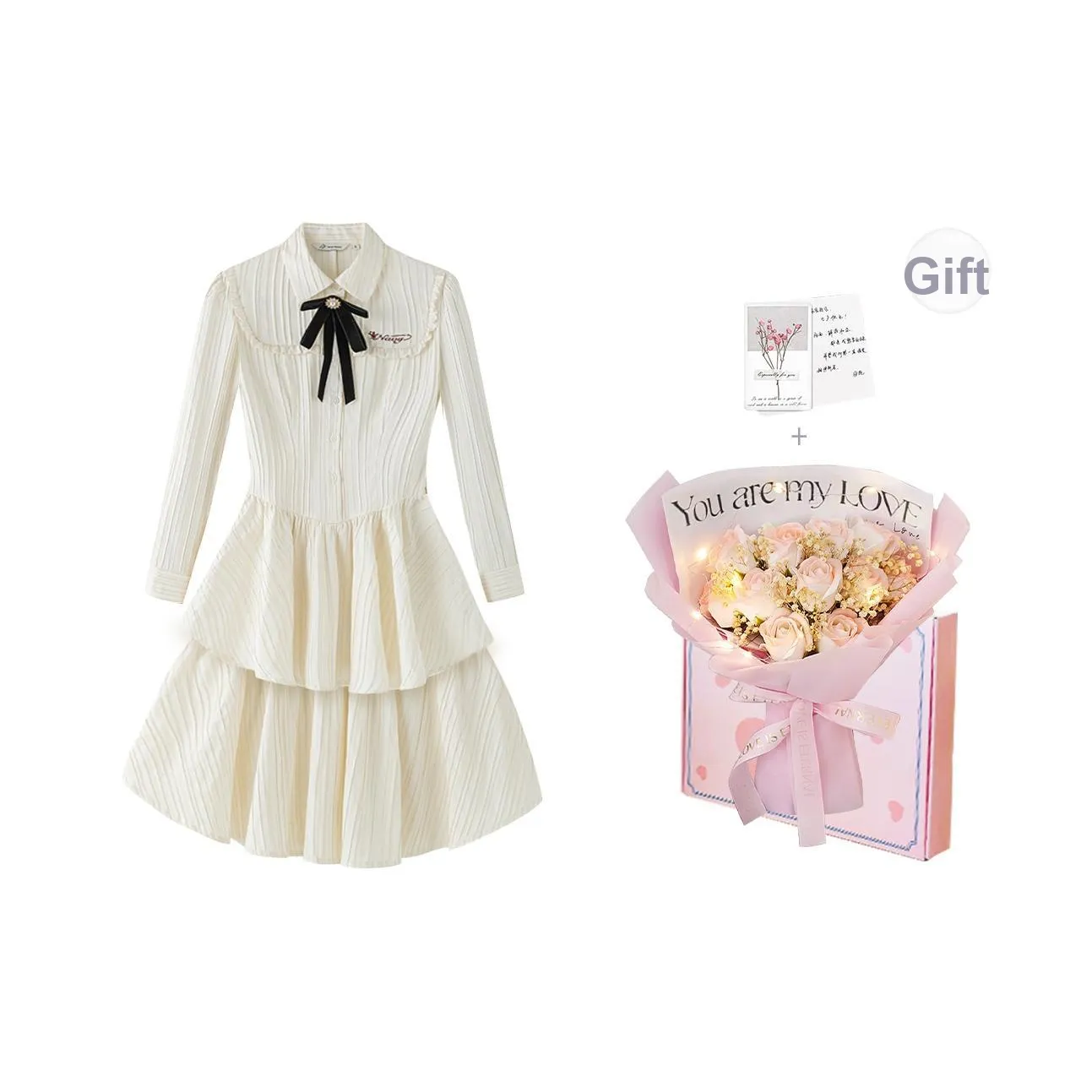 Tokyo Season Длинное платье с длинными рукавами женское набор в подарочной коробке цвет экрю