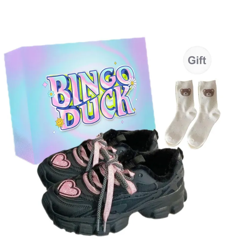 BINGO DUCK Coverage Height Increase Low Top Chunky Sneakers Women's Black-0