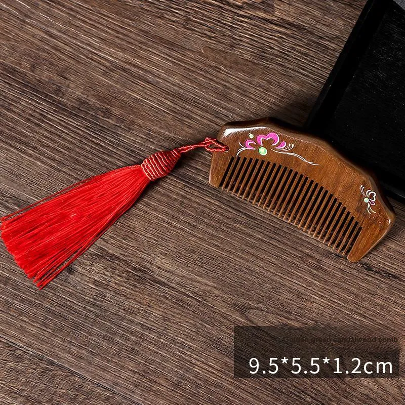 XIBI Gold Thread Green Sandalwood Comb Smooth Anti Static-1