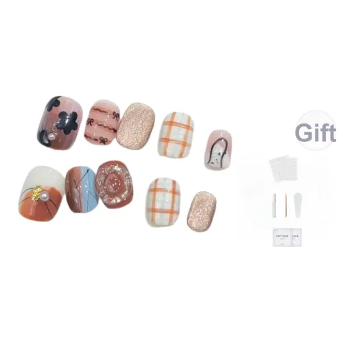 AIDINGQI Ручная работа Клетчатый False Nail Короткий LADDER Карамель Градиентный 15мм