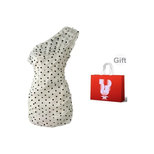 AURORA MUSE Короткий рукав Платье Женское Черный Белый Гороховый узор