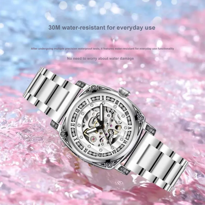 DAYBIRD Automatic Mechanical Movement Stainless Steel Watchband Watch Men's Watches White Dial-1