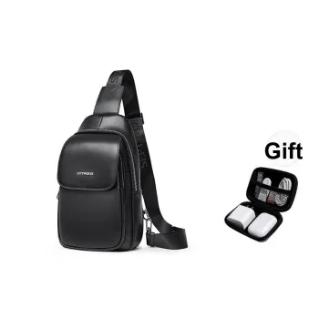 SEPTWOLVES Split Cow Leather Shoulder Bag Cell Phone Pouch Water Repellent QPL Regular Men's Black