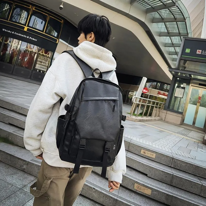 LUVISTRUE PU Backpack Laptop Bag Backpack Regular Men's Black/Brown-3