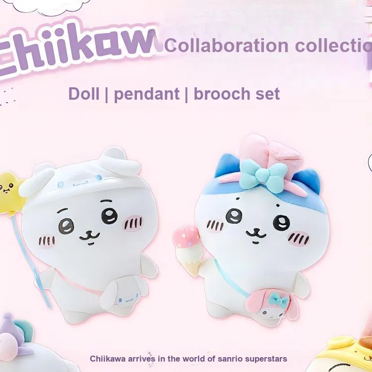 Sanrio Melodi Chiikawa Collaboration Collection, Hachiware Dolls Plush Pendant 8.3cm Height-2
