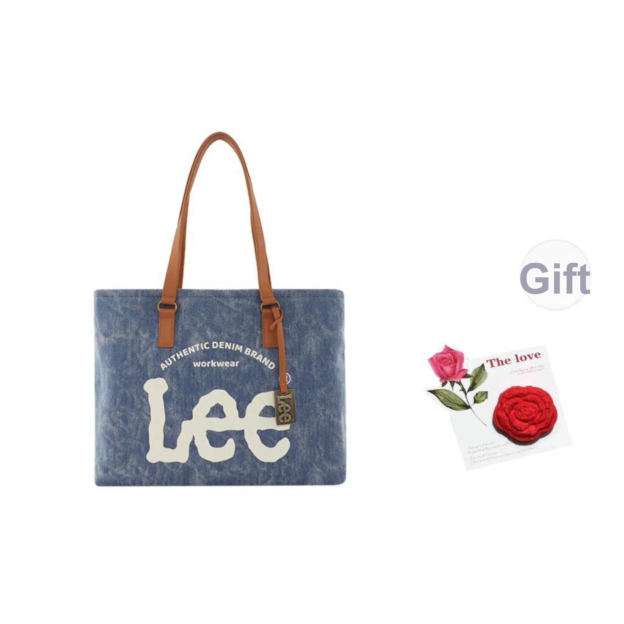 Lee Denim Bucket Bag, Tote Bag, Laptop Bag, Shopping Bag, Shoulder Bag Women's Washed Blue