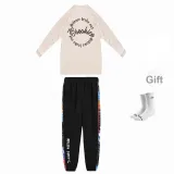 Milk White+Blue Button Pants+White Signature Socks