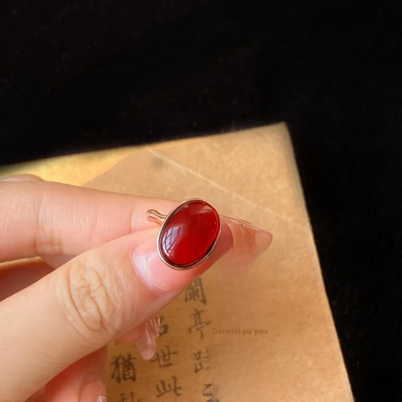 Linguanying S925 Sterling Silver Inlay Amber Rings Women's-3
