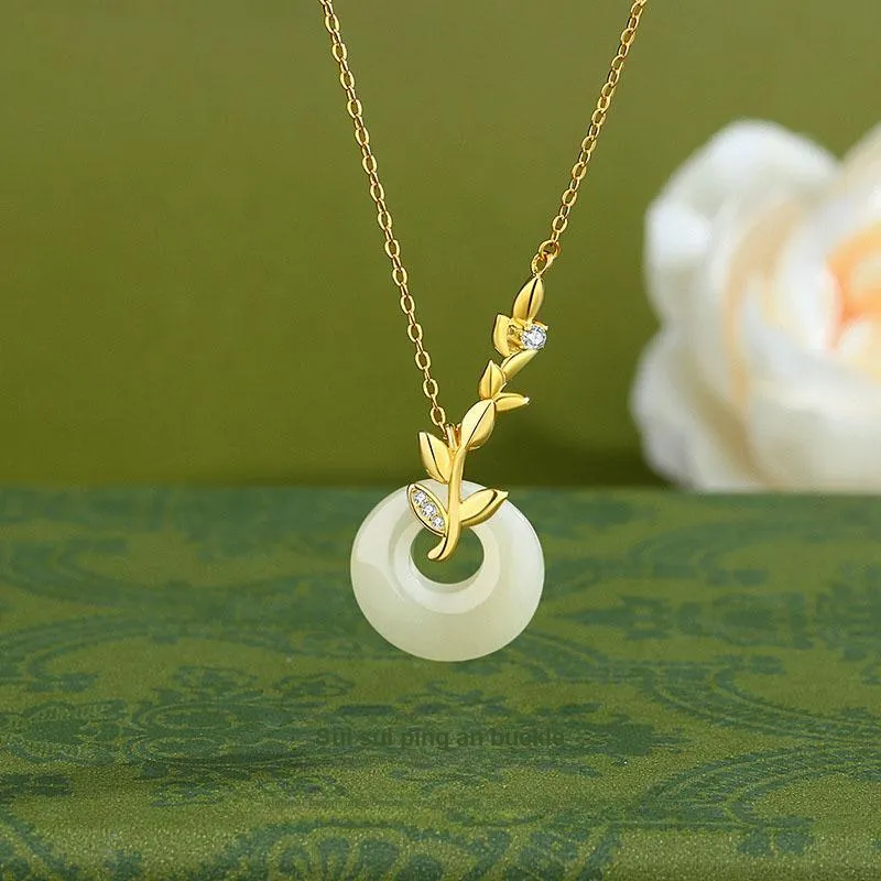 WEITIANXUAN Hetian Jade Necklaces Pale Greenish White Jade Unisex-1