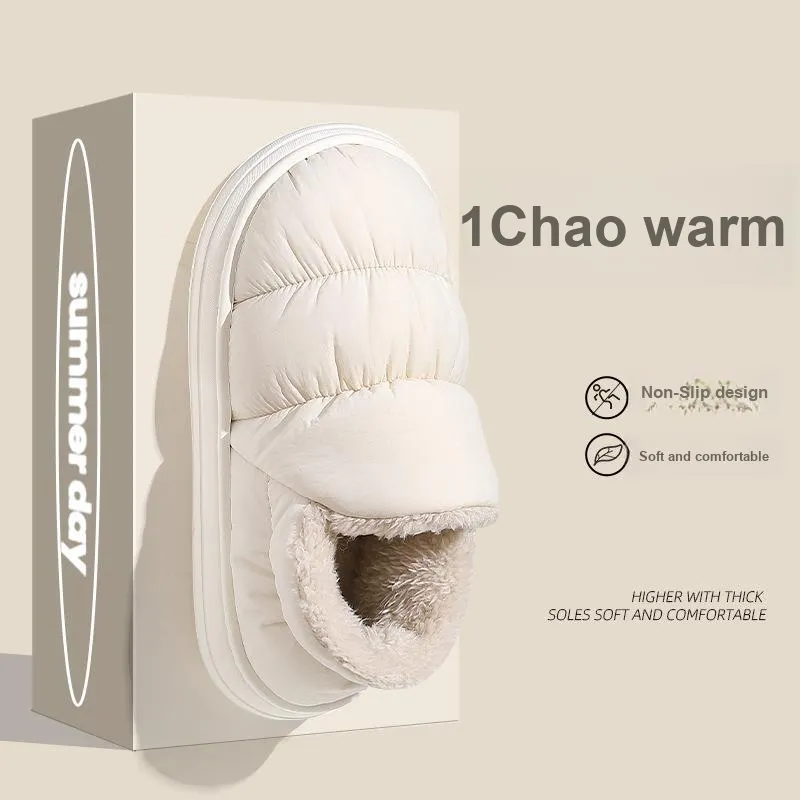 NAIHUO Women's Winter Couple Indoor Home Fleece-Lined Platform Warm Padded Shoes For Home Use Water-Resistant-4