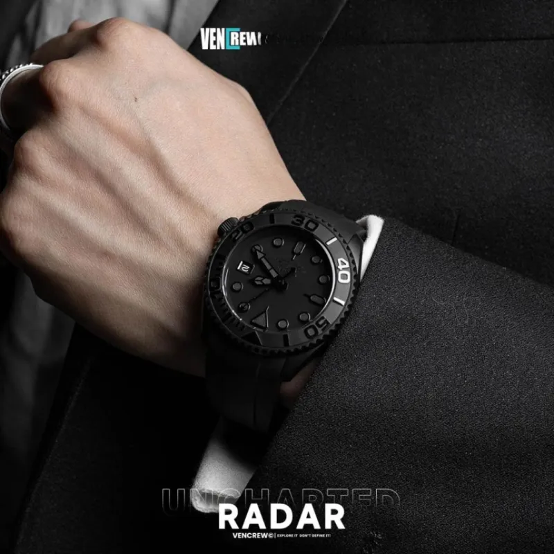 VENCREW Radar[Black Warrior] Automatic Mechanical Movement Rubber Strap Watch Unisex Black Dial-2