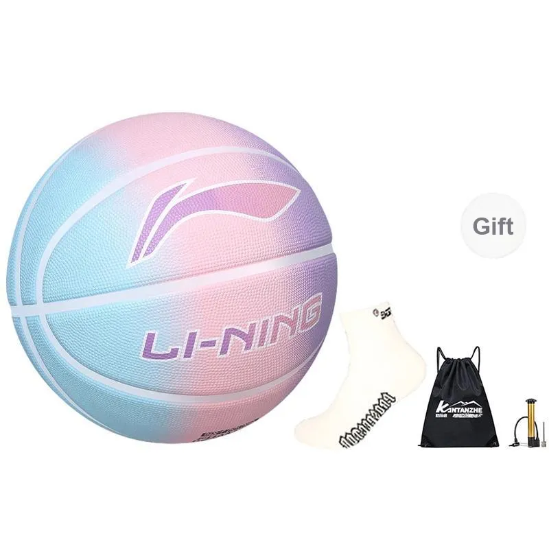 LiNing Rubber Basketball Purple Pink Green Gradient Size 7 Ball Training Unisex-15