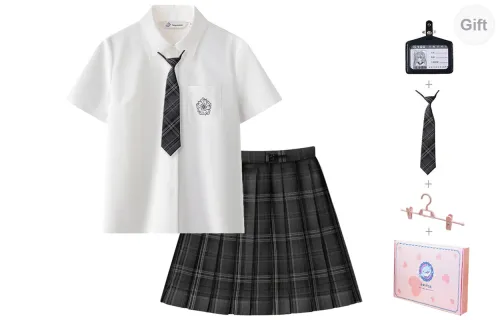 Tokyo Season Uniforms Women's White Shirts+Black Plaid Skirt