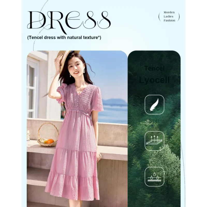 Like The Age Of Water Short Sleeved Dress Women's Pink Purple-2
