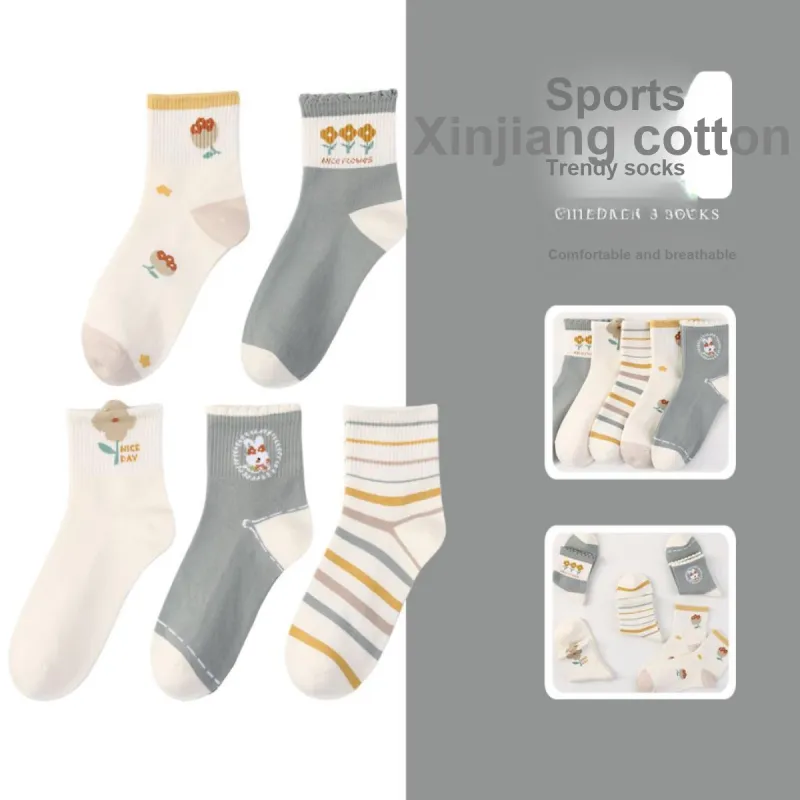 H YXIANG Mid Calf Socks Women's 5 Pack Mixed Color-3