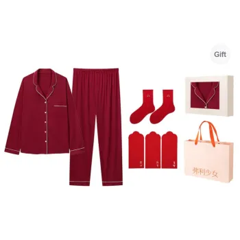 FREELASS Pajama Gift Box Women's Cotton Socks Red Envelope 4 Pcs Set