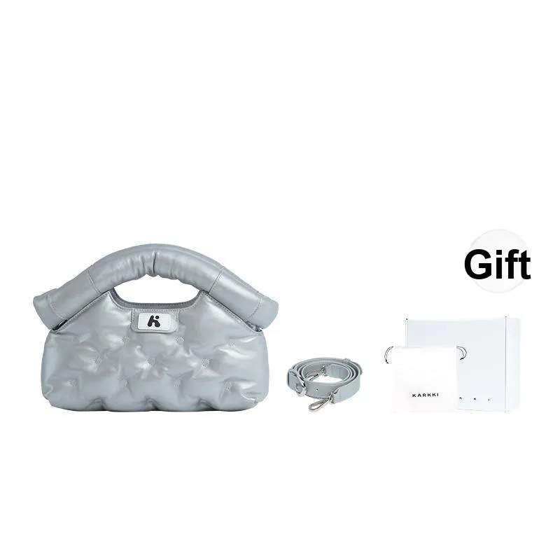 Karkki Lambskin Fashionable Designer Model Commute Vacation Travel Clutch Crossbody Bag Women's Pearlescent Silver
