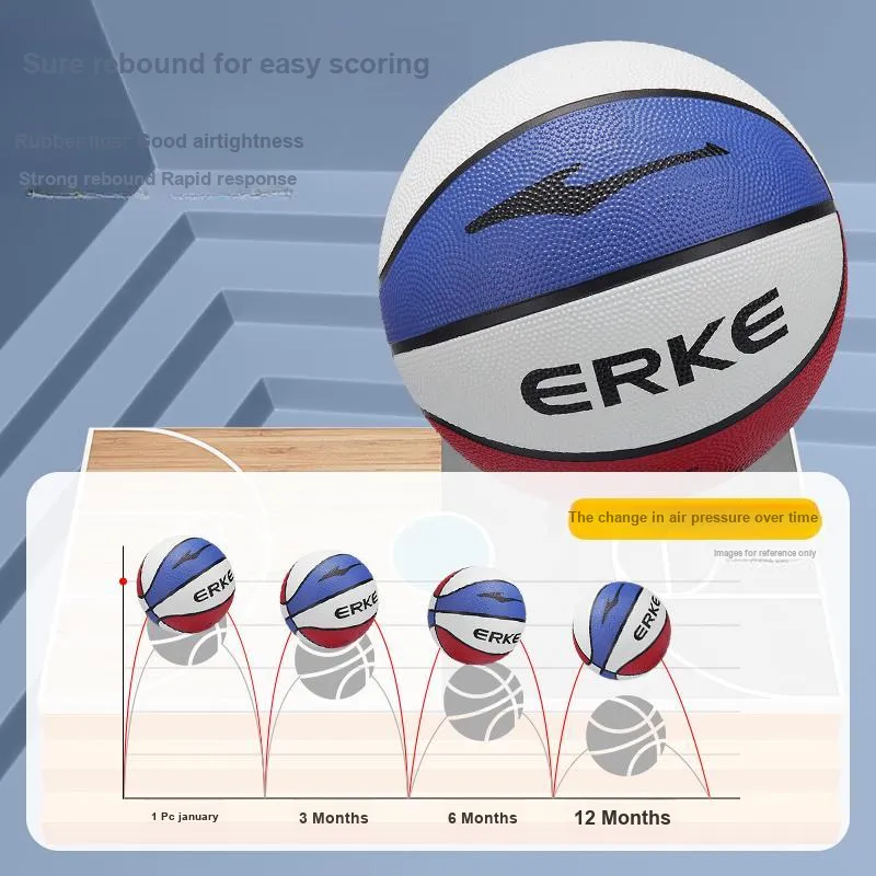Erke Rubber Basketball Red White Blue Size 5 Ball Training Competition Unisex-2