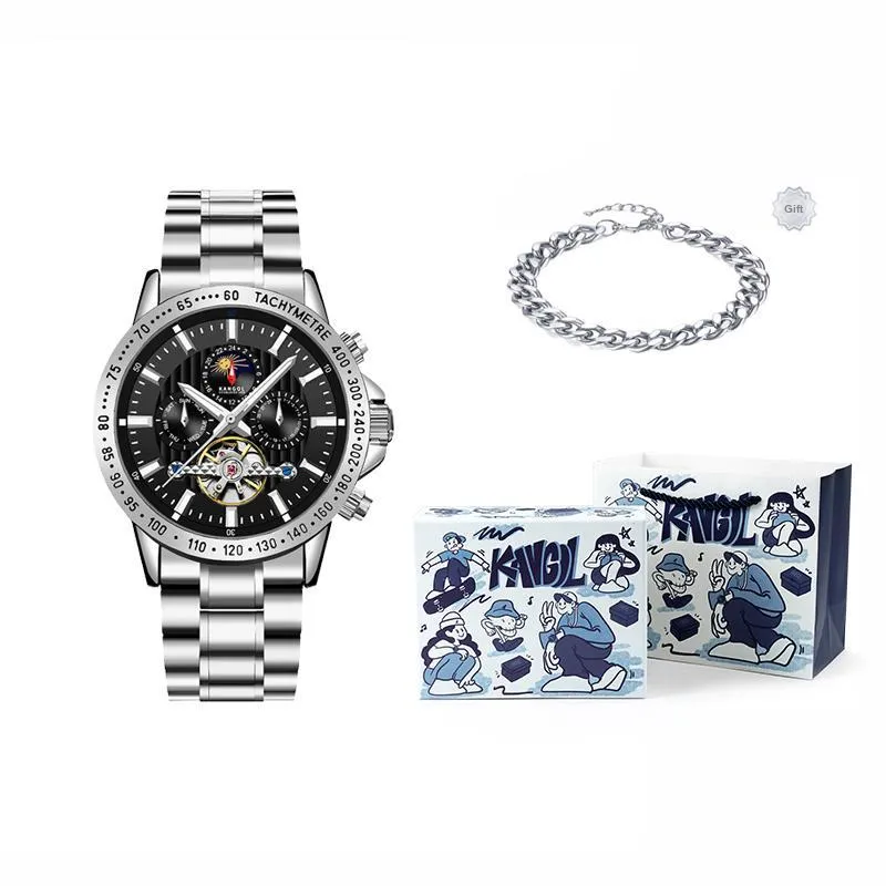 KANGOL Interstellar Series Automatic Mechanical Movement Stainless Steel Strap Watch Men's Watches Black Dial-15