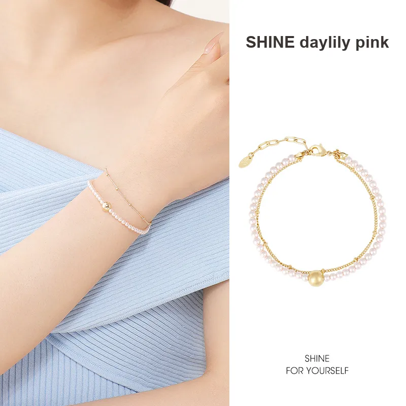 SHINE Pearl Pink Collection Copper Shell Beads Bracelets Women's-5