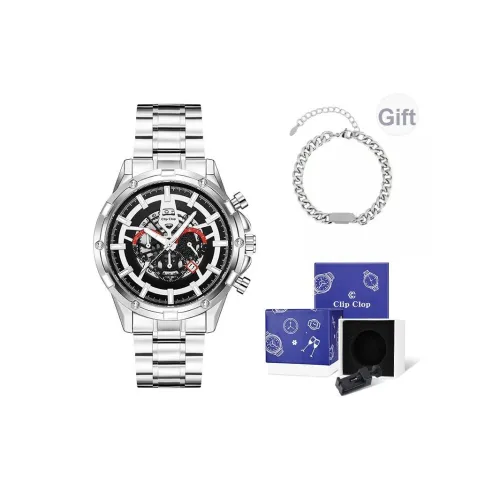 Clip Clop Кварцевый механизм ремешок из нержавеющей стали черный циферблат мужские часы