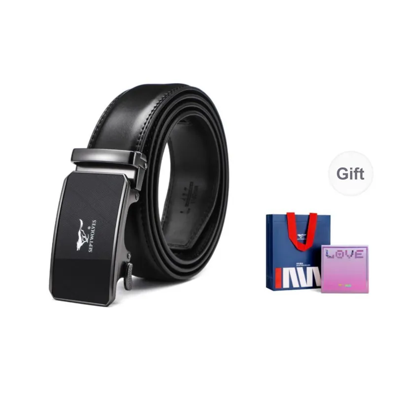 SEPTWOLVES Cow Leather Automatic Buckle Belt Men's Width 3.5CM-4