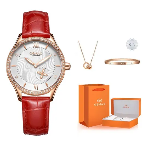 GEMAX Wrist Watch Automatic Mechanical Movement Genuine Leather Strap Watch Women's Watch White Dial