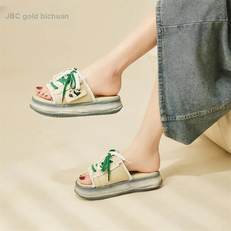 Jin Baichuan Leather Patchwork Odor Resistant Quick Dry Slide Slippers Women's-31