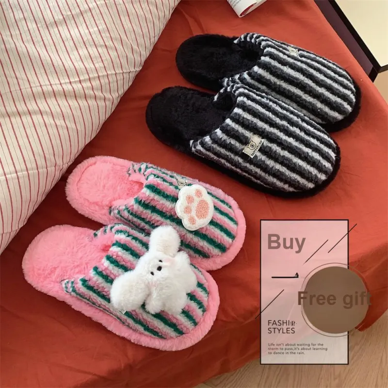 Thin Strips Cotton Slippers Unisex, Pink-21