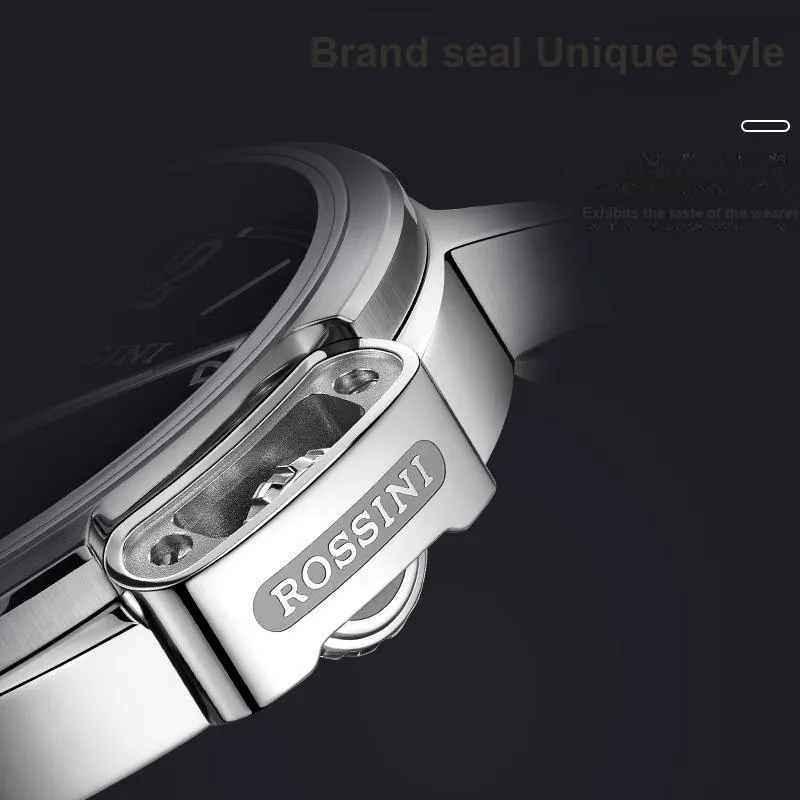 ROSSINI Designer Collection Mechanical Movement Cowhide Strap Watch Men's Watches Black Dial-4