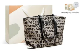 15 MINS Fabric Tote Bag Shopping Bag Shoulder Bags Large Size Women's Black