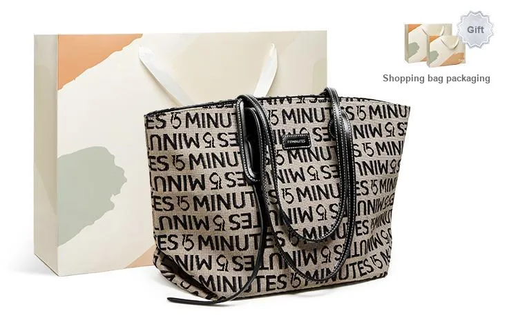 15 MINS Fabric Tote Bag, Shopping Bag, Shoulder Bag Tubas Women's Black-0