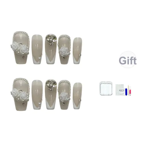 JINGCHANXUE Ручной Французский Белый Розовый False Nail Средний LADDER Элегантность Телесный Coquette 16мм