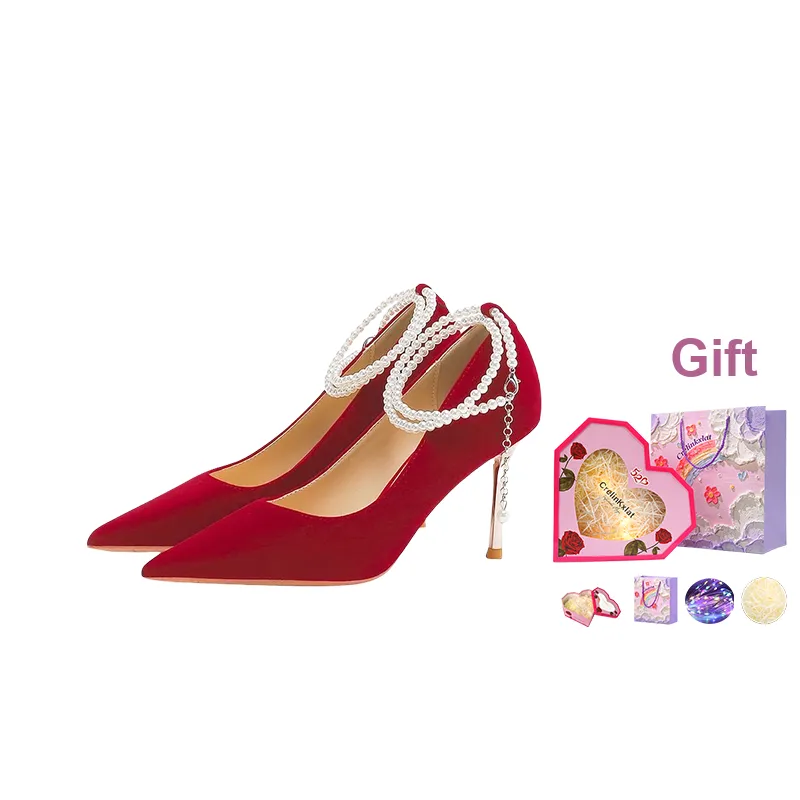 Crelinkxlat Box Celebration Wedding Elegant Pointed Toe Slim Heel High Heels Women's Red-13