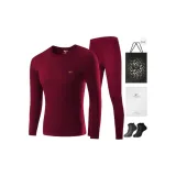 Crew Neck Clothing Sets (Burgundy) 100% cotton Antibacterial/Comes with 2 Pack Cotton Socks+Shopping Bag