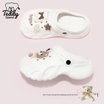 TEDDY ISLAND Teddy Love Cute Bear Summer Clogs With Thickened EVA Sole For Beach Use