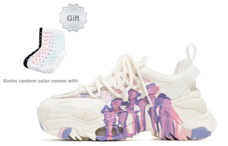 VITTORIO VENTURA Low Top Chunky Sneakers 6cm Women's Purple Pink Graffiti-0
