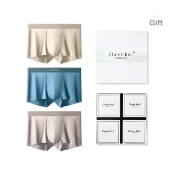 Cheekkiss Underwear Gift Box Men's Luxury Satin Mulberry Silk Gusset Boxer Shorts 3 Pack