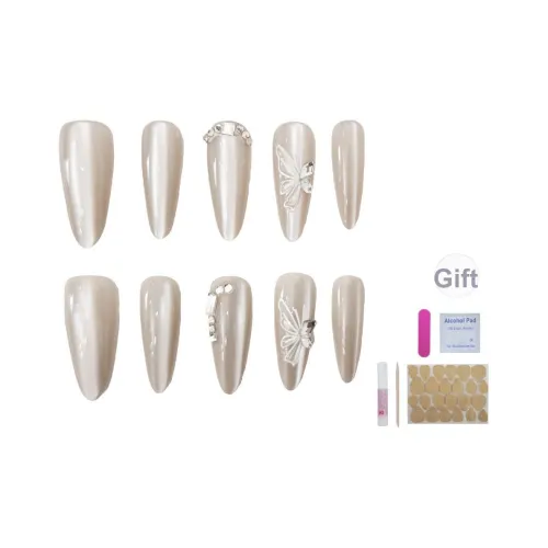 UNSEKI Нефритовый Ice Butterfly Императрица Hand Cold And Serene False Nail Миндаль Телесный Smudge Блестки
